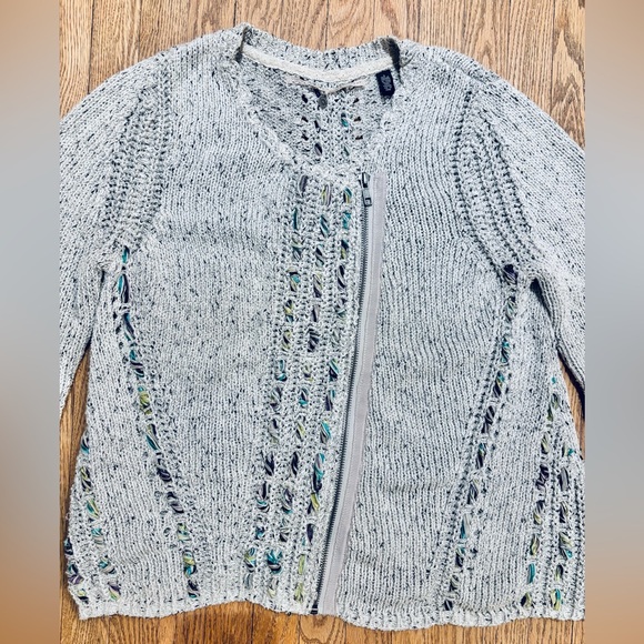 Anthropologie Knitted & Knotted Moto Zip Ribbon Cardigan Sweater Small - Picture 5 of 9